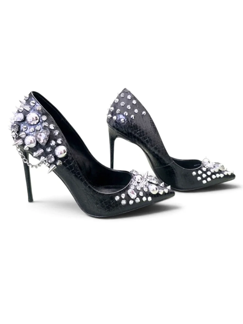NEW Seve Madden Black Veronicka Silver Studded Pointed Toe Pump 7.5